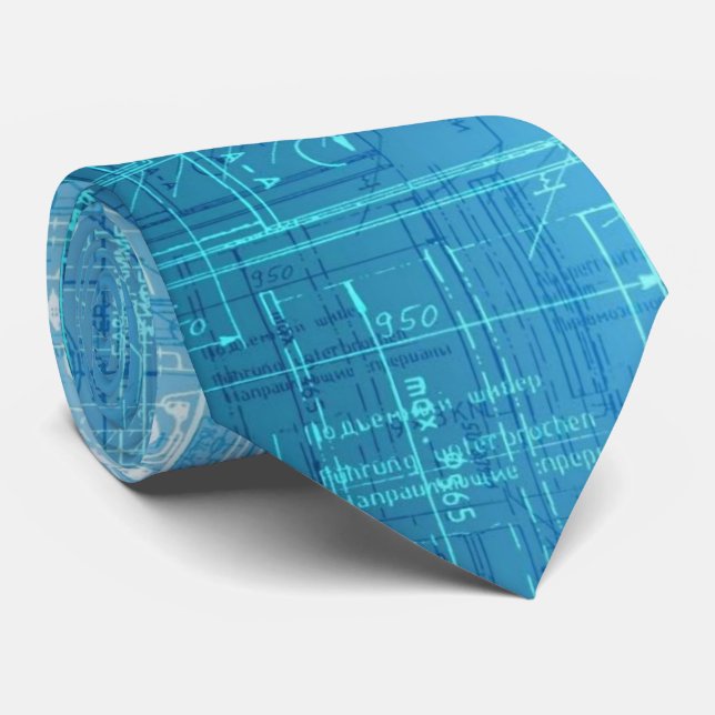 Modern Blueprint Tie - Artistic Flair in Blue (Rolled)