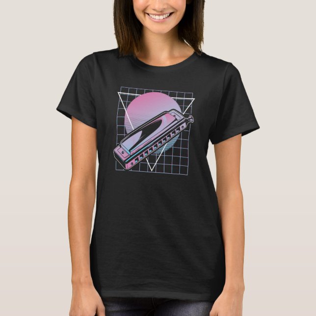 Modern Blues Disco Harp Retro Harmonica T-Shirt (Front)