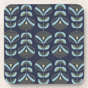 Modern Blues Golds Floral Pattern Coaster