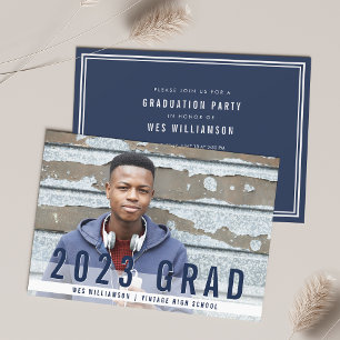 Modern Blues Photo Graduation Party Invitation