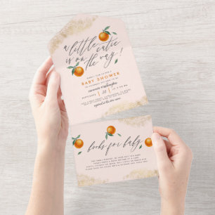 Modern Blush A Little Cutie Orange Baby Shower All In One Invitation