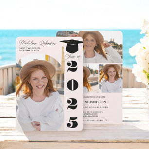 Modern Blush and Black 4 photos Graduation Invitation