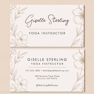 Modern Blush and Black Botanical Yoga Teacher Business Card