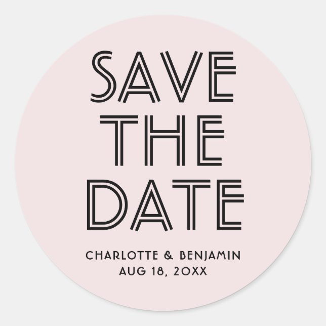 Modern Blush and Black Save The Date Sticker (Front)