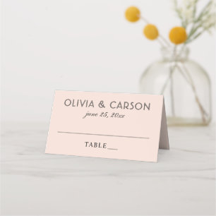 Modern Blush and Black Script Monogram Wedding Place Card