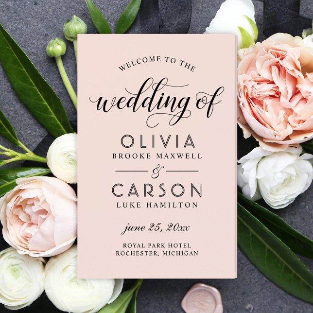 Modern Blush and Black Script Wedding Programs (Creator Uploaded)