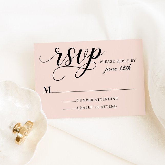 Modern Blush and Black Script Wedding RSVP Card (Creator Uploaded)