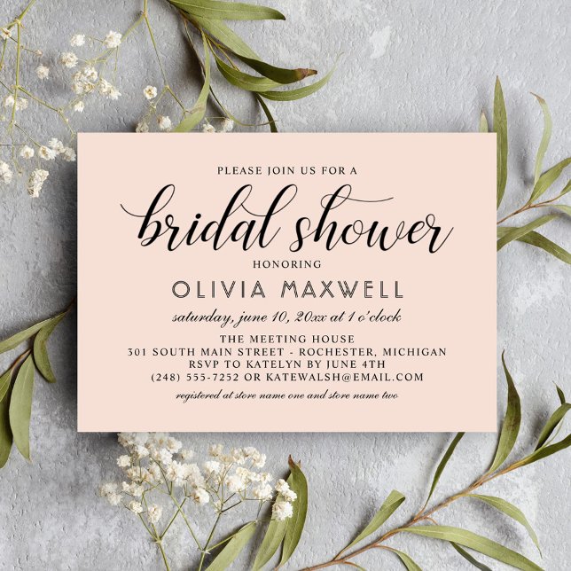Modern Blush and Black Wedding Bridal Shower Invitation (Creator Uploaded)