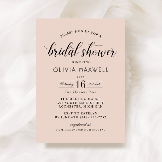 Modern Blush and Black Wedding Bridal Shower Invitation (Creator Uploaded)