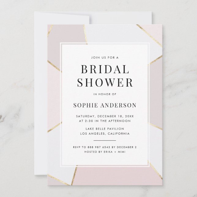 Modern Blush and Gold Foil Geometric Bridal Shower Invitation (Front)
