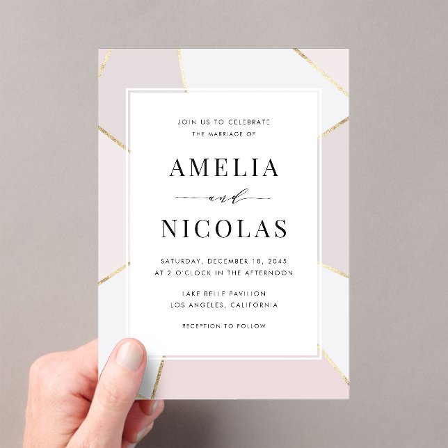 Modern Blush and Gold Foil Geometric Wedding  Acrylic Invitations (Insitu (Handheld))