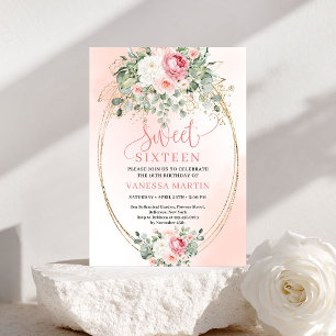Modern Blush and Gold Sweet Sixteen Celebration Invitation
