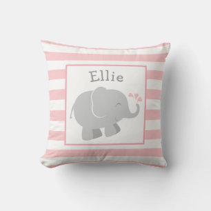 Modern Blush and Grey Elephant Custom Monogram Cushion