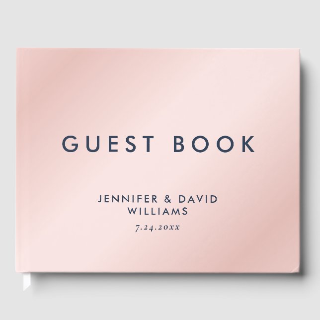 Modern Blush and Navy Blue Wedding Guest Book (Front)
