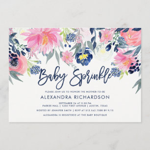 Modern Blush and Navy Floral Baby Sprinkle Invitation