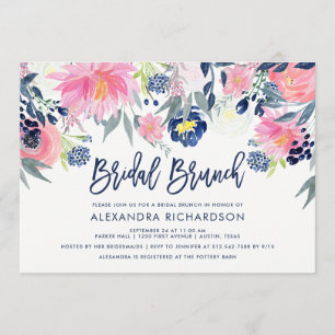 Modern Blush and Navy Floral Bridal Brunch Invitation
