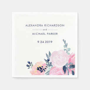 Modern Blush and Navy Floral Wedding Napkin
