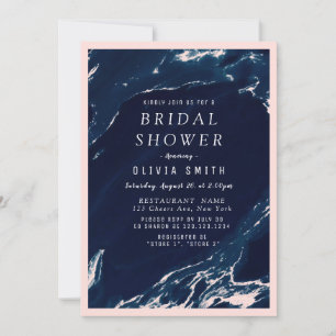 Modern blush and navy marble bridal shower invitation