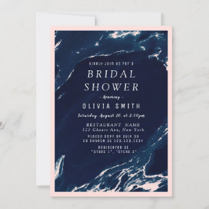 Modern blush and navy marble bridal shower invitation