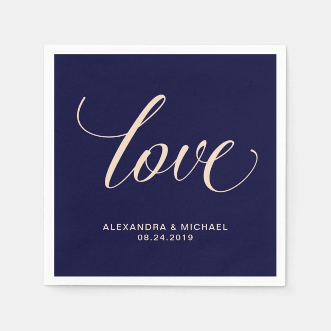 Modern Blush and Navy Typography | Love Napkin (Front)