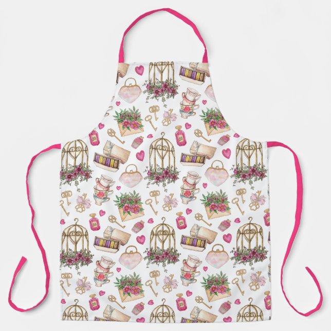 Modern Blush and White Tea Party Apron (Front)