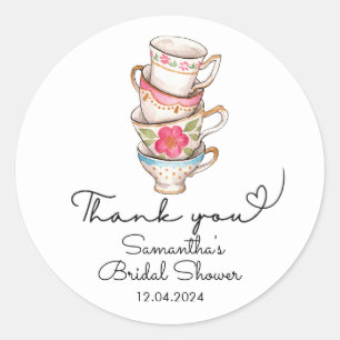 Modern Blush and White Tea Party Bridal Shower Classic Round Sticker