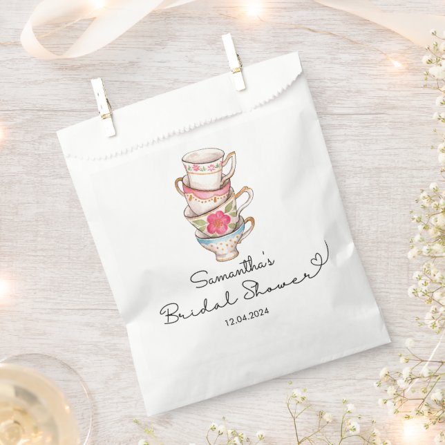 Modern Blush and White Tea Party Bridal Shower Favour Bags (Clipped)