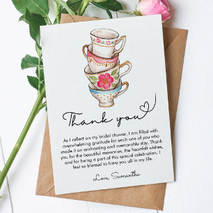 Modern Blush and White Tea Party Bridal Shower Thank You Card
