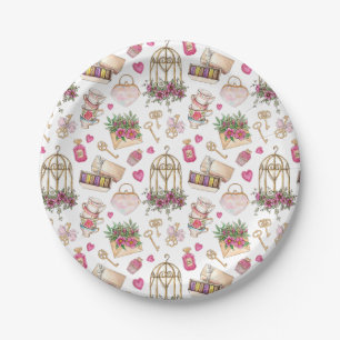Modern Blush and White Tea Party Paper Plate