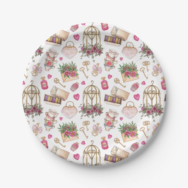 Modern Blush and White Tea Party Paper Plate (Front)
