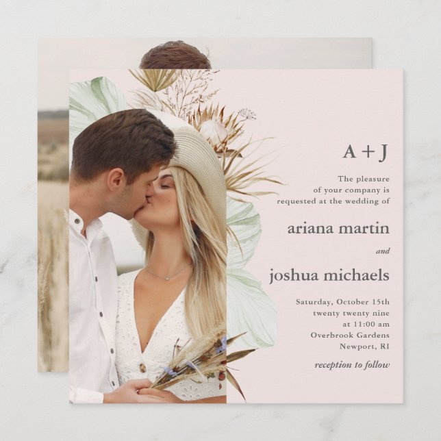Modern Blush Boho Two Photo Wedding Invitation (Front/Back)