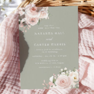 Modern Blush Botanical Sage Wedding Invitation