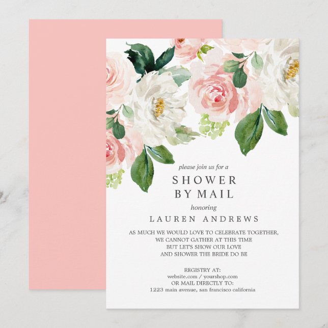 Modern Blush Bouquet Cancelled Shower Pink Wedding Invitation (Front/Back)
