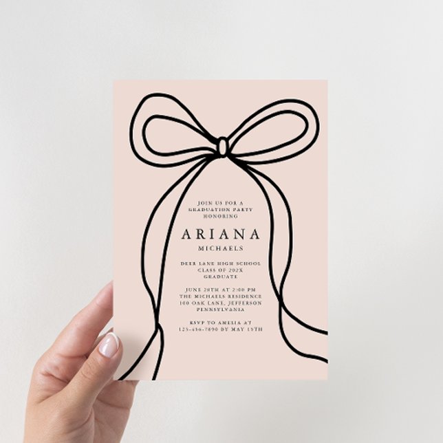 Modern Blush Bow Graduation Party Invitation (Creator Uploaded)