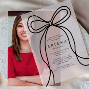 Modern Blush Bow Graduation Party Vellum Invitations