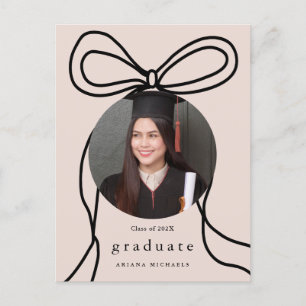 Modern Blush Bow One Photo Graduation Party Invite