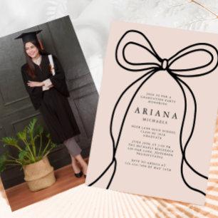 Modern Blush Bow Photo Graduation Party Invitation