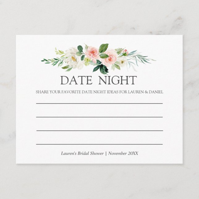 Modern Blush | Bridal Shower Date Night pink Advice Card (Front)