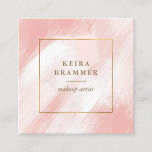 Modern Blush Brush Strokes Gold Frame Square  Square Business Card