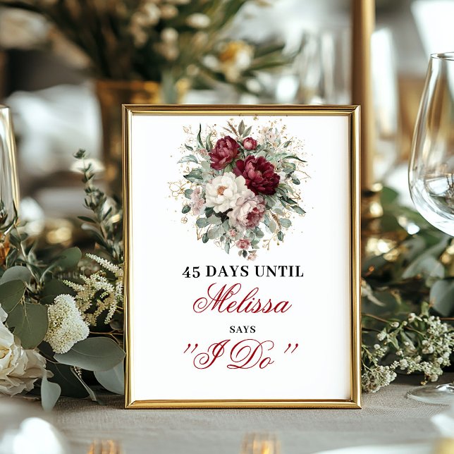 Modern Blush Burgundy Countdown Sign with Gold (Modern Blush Burgundy Countdown Sign with Gold)