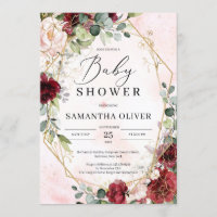 Modern blush burgundy floral gold geometric baby
