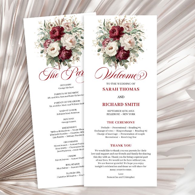 Modern Blush Burgundy Gold Wedding Program Programme (Modern Blush Burgundy Gold Wedding Program)
