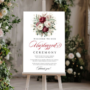 Modern Blush Burgundy Unplugged Ceremony Sign