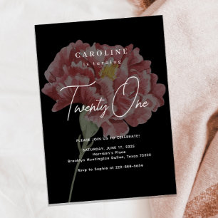 Modern Blush Carnation Black Birthday Invitation