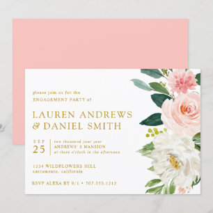 Modern Blush   Chic Floral Gold Engagement Party Invitation