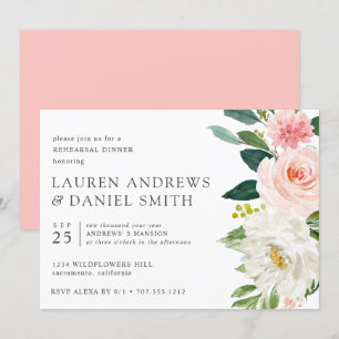 Modern Blush Chic Floral Pink Rehearsal Dinner Invitation