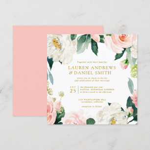 Modern Blush   Chic Gold Botanical Garland wedding Invitation