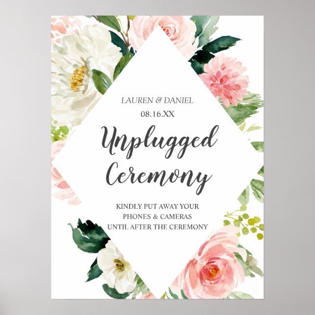 Modern Blush  Chic Unplugged Wedding Ceremony Sign (Front)