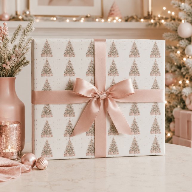 Modern Blush Christmas Tree – Personalised Holiday Wrapping Paper (Creator Uploaded)
