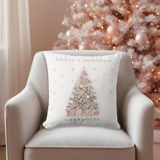 Modern Blush Christmas Tree – Personalized Holiday Cushion